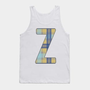 Monogram Letter Z, Blue, Yellow and Grey Scottish Tartan Style Typography Design Tank Top